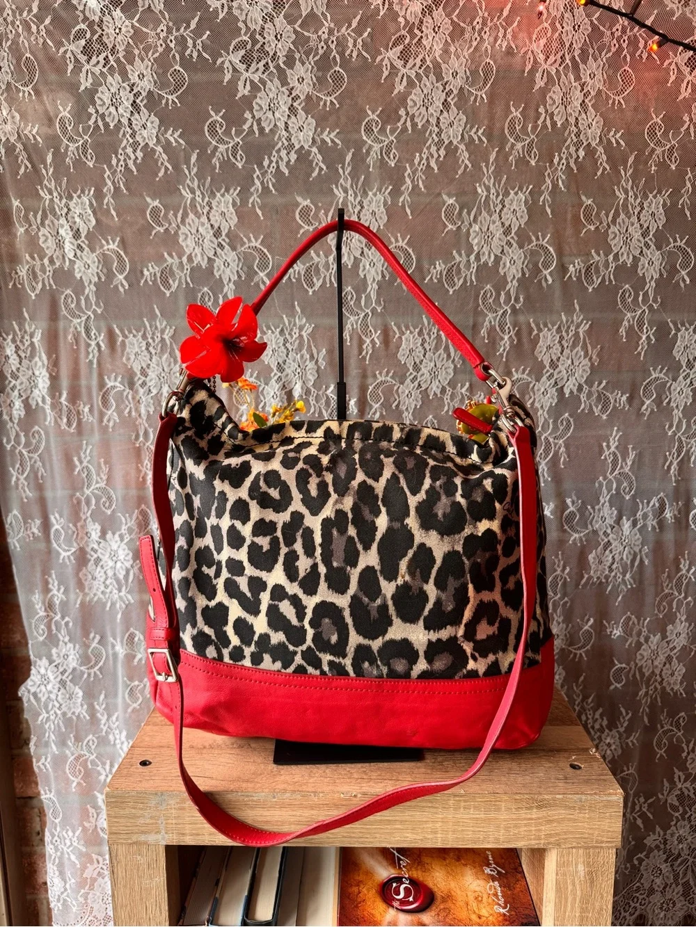 Coach Leopard Print and Red Leather Hobo Bag